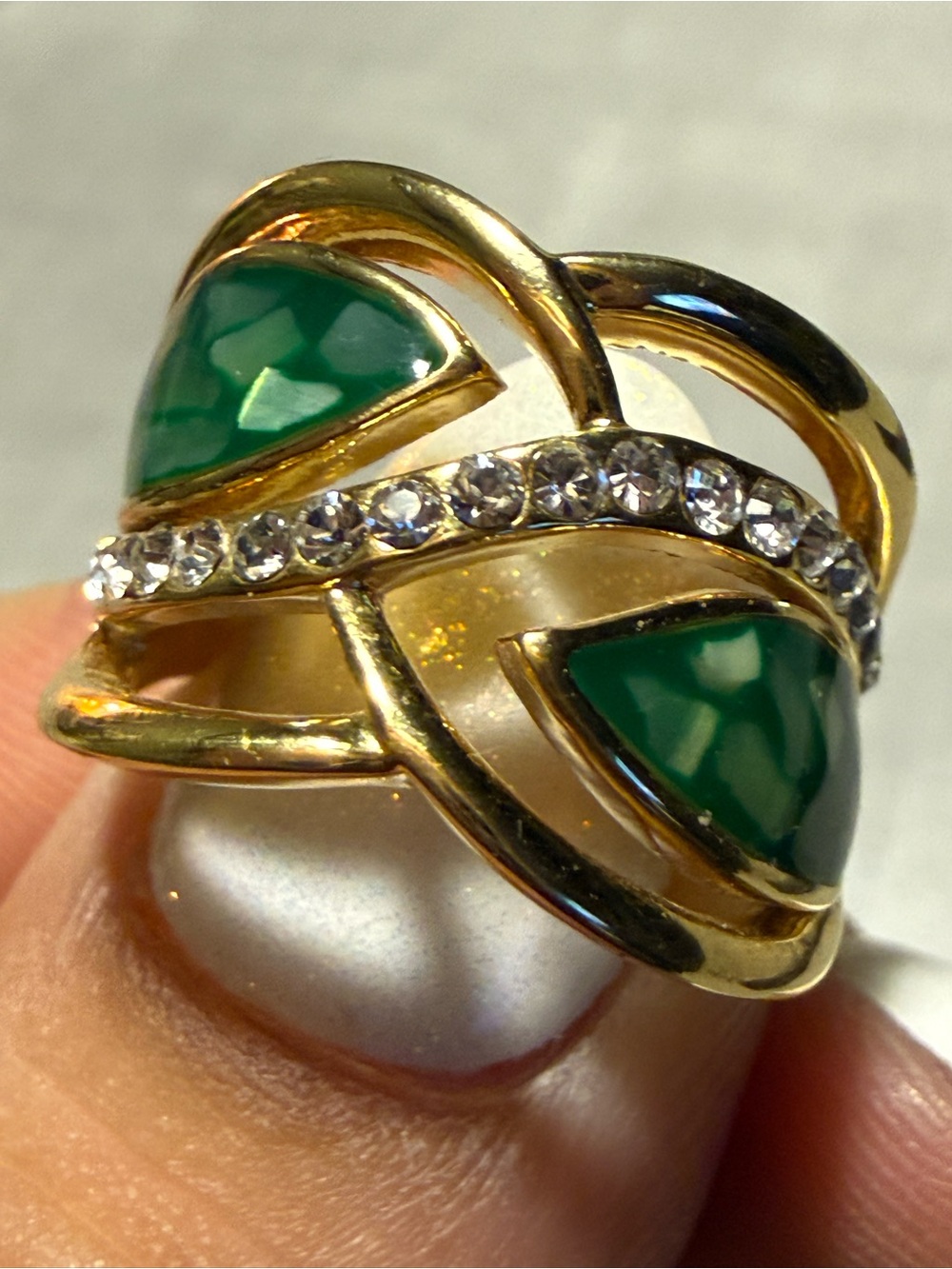 Gold-Tone Green Crystal Accent Ring - Women Jewelry